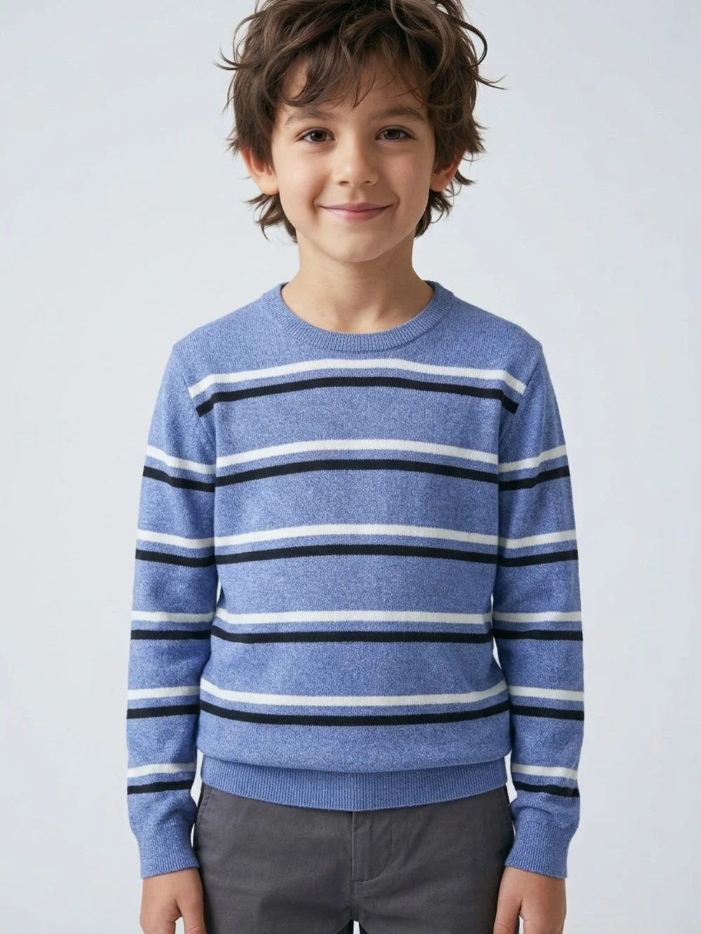 Isaac Mizrahi Blue Striped Knit Crewneck